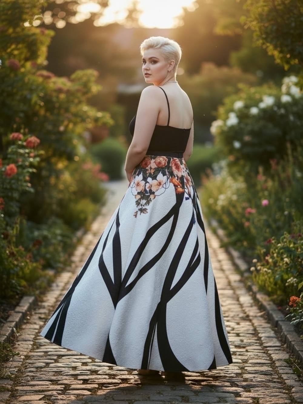 Tony Bowls Black & White Floral A-Line Skirt - Size 14 - Picture 6 of 8